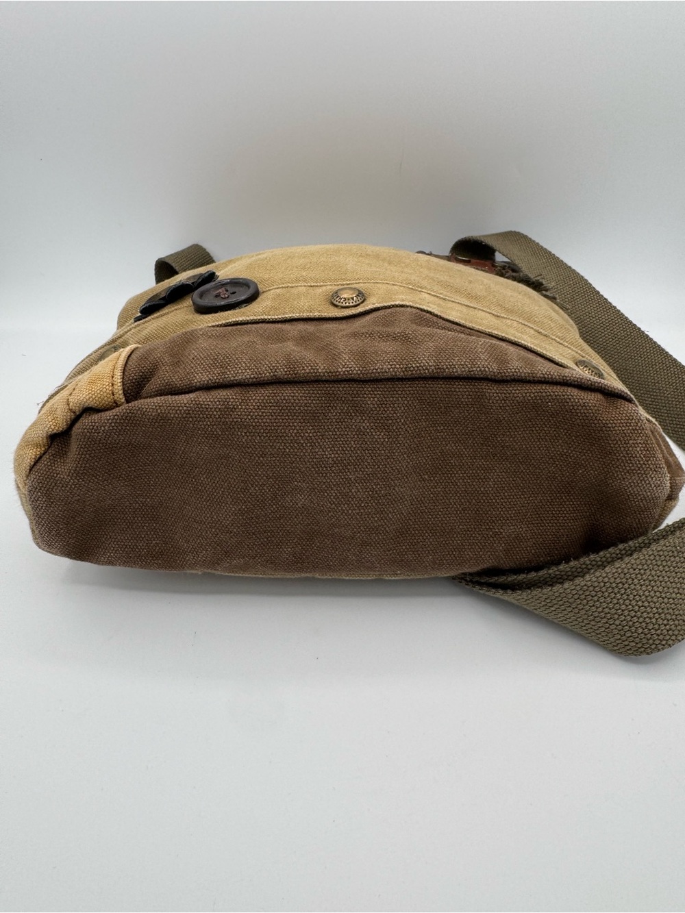 Chala Patch Embellished Canvas Crossbody Messenger Bag- Olive Green Tan Brown - Picture 5 of 11